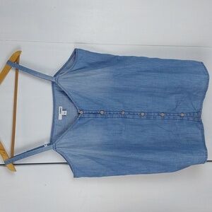 Sonoma Womens Blue Denim Chambray Tank Blouse top Country flowy Sz.XL
